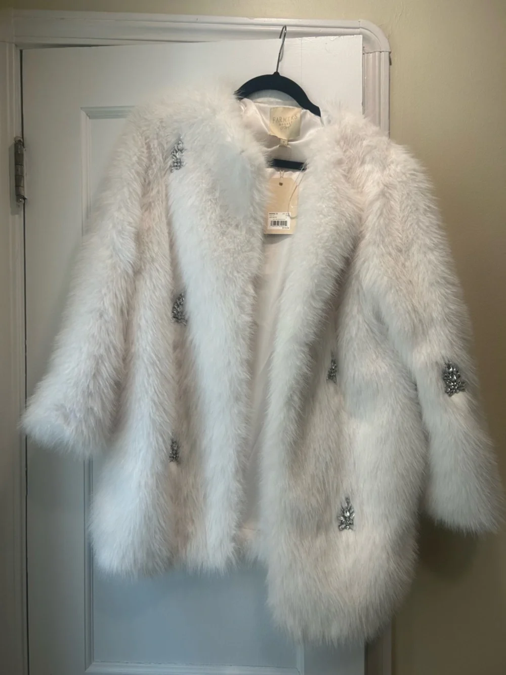 Plush White Faux Fur Teddy Coat with Jewel Accents - Picture 3 of 4